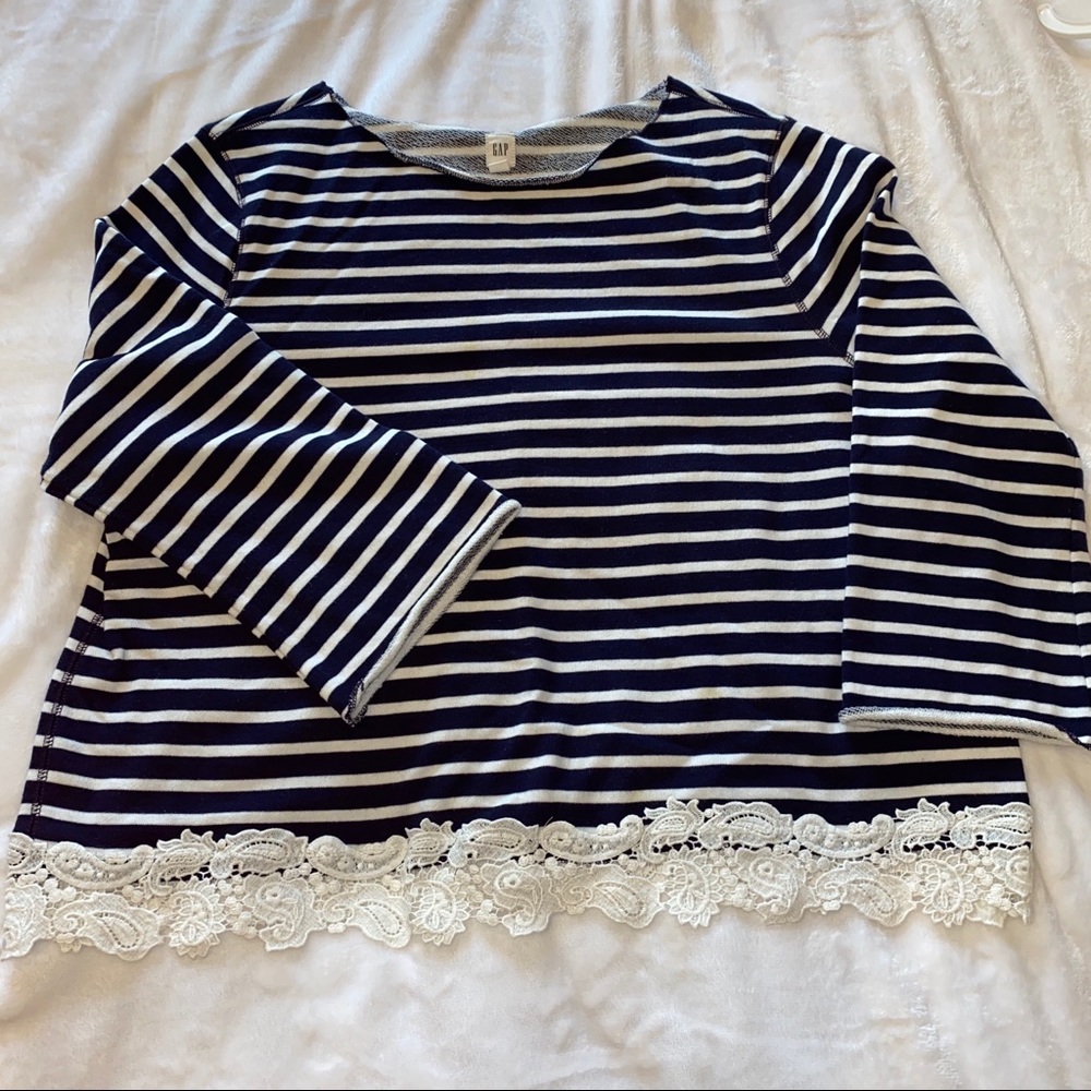 Gap Navy Blue and White Striped Pullover